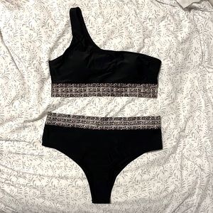Leopard Mesh Trim Black 2 Piece Bathing Suit - Maternity